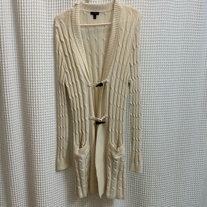 Talbots Long Fishermans Sweater Cardigan Duster Toggle